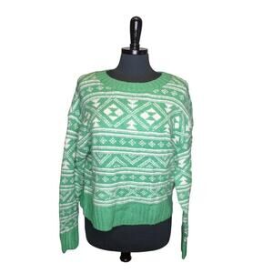 American Eagle Ski Sweater Short Green White Cabin Cottage Cozy S